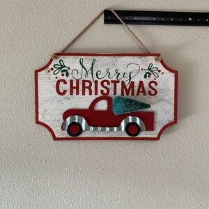 Merry Christmas Wall Art/Sign with Red Pickup Truck and a Christmas Tree